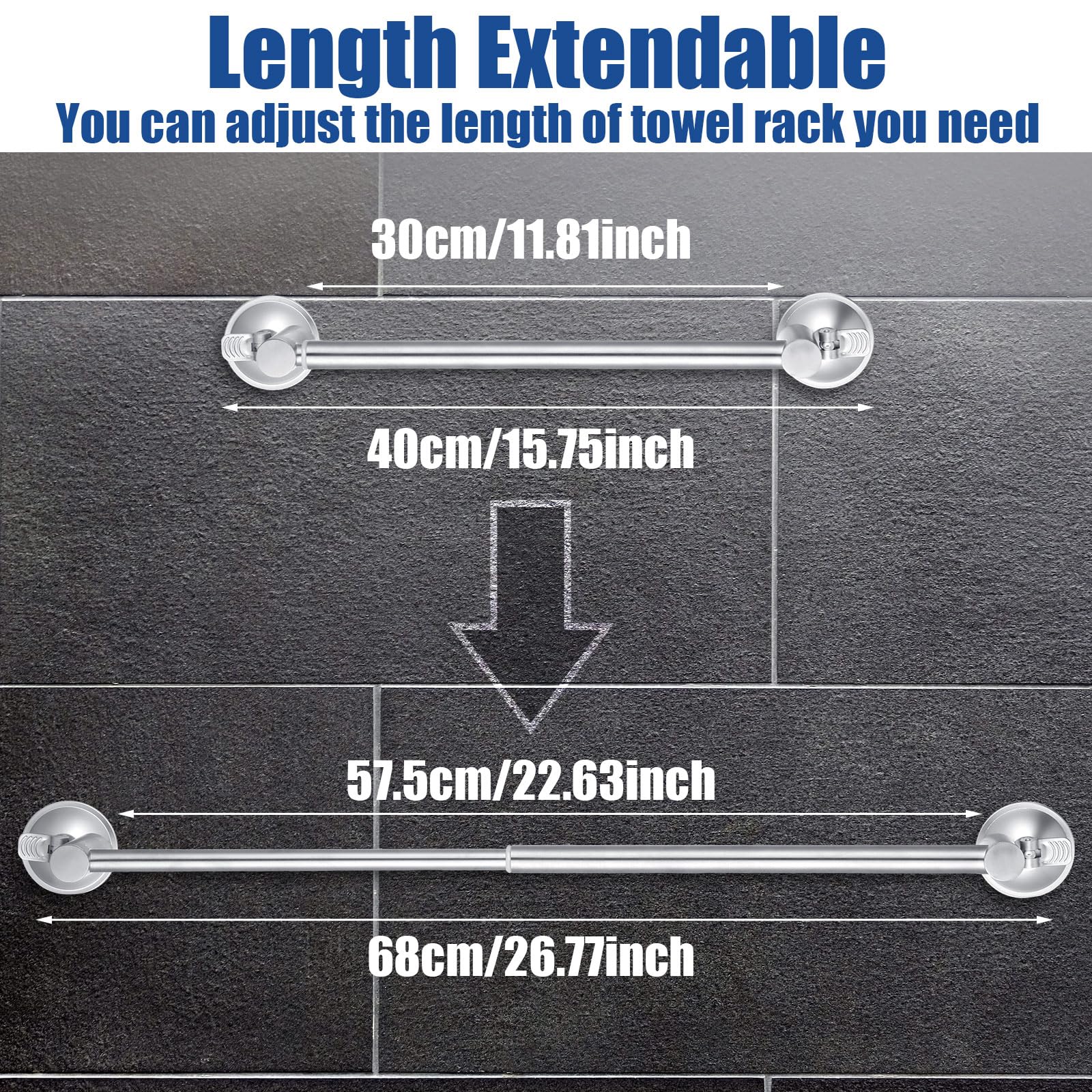 Adjustable 16-27'' Suction Cup Towel Bar Extendable Suction Cup Towel Holder Bathroom Stainless Steel Towel Rack Towel Bar For G